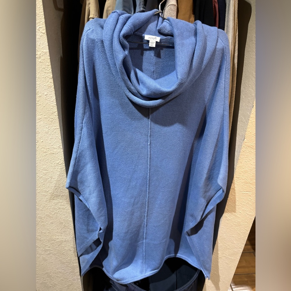 J. Jill Purejill Cotton/Cashmere Blend Cowlneck Sweater in Periwinkle Blue M/L